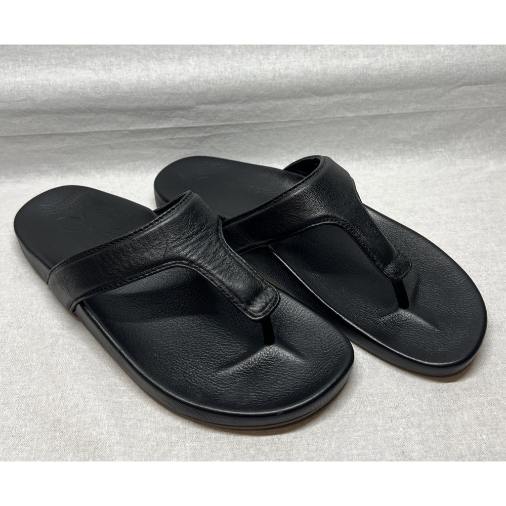 OluKai Kipe'a Lipi Flip-Flops Women's Sandals Leather Casual Slides Size 7 Black